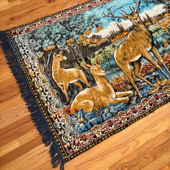 Vintage Itallain Deer Forest Tapestry Wall Hanging Art Rug Blanket - Picture 3 of 7
